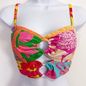 Bar iii Bikini Top Paradise Club Womens Size XL Multicolor Patterns Swim NWT